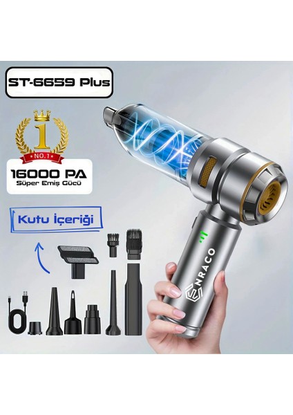 ST-6659 Plus 16000PA Güçlü Portatif Taşınabilir Vakumlu Kablosuz Üflemeli Araç Süpürgesi fırsatları