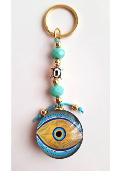 Hediyelik Nazar Boncuklu Yeşil Anahtarlık - Çanta Süsü - Çanta Charmı 11,5 cm