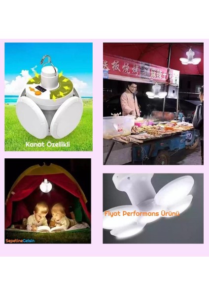 Sepetinegelsin 5 Ledli 3 Farklı Işık Modlu Açılıp Kapanabilir Askılı LED Kanatlı Güneş Enerjili Solar Aydınlatma Kamp Feneri