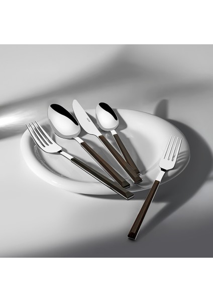 Viola Ahşap 6 Kişilik Desenli 30 Parça Kutulu Çatal Kaşık Bıçak Takımı