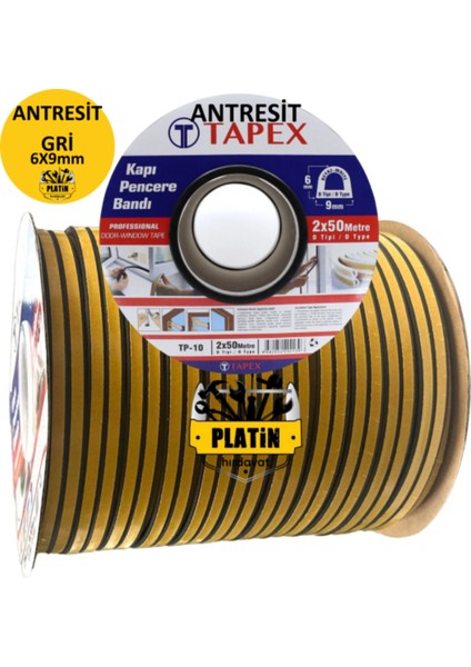 Kapı ve Pencere Izolasyon Bandı - Fitili 50X2 = 100 Metre Antresit Gri
