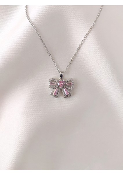 Kadın Çelik Kalpli Pembe Kurdele Model Kolye