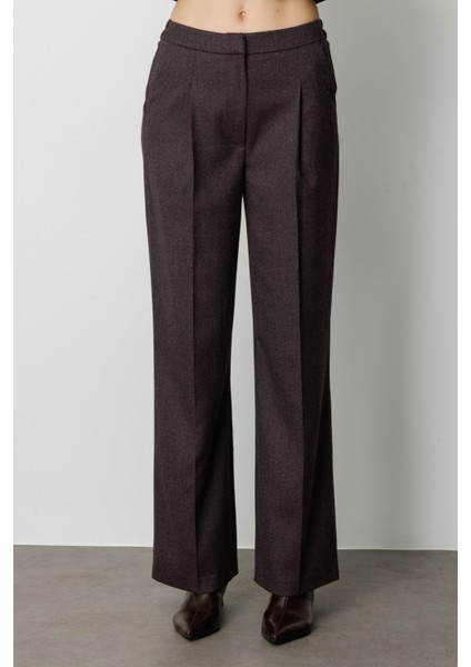 Simli Kumaş Wide Leg Pantolon Bordo 05171