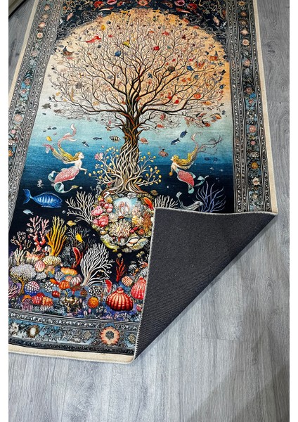 Mercan ve Deniz Kızı Figürlü Dekoratif Halı Desenli Yumuşak Dokulu Pamuk Yatak Odası Salon Halısı fırsatları