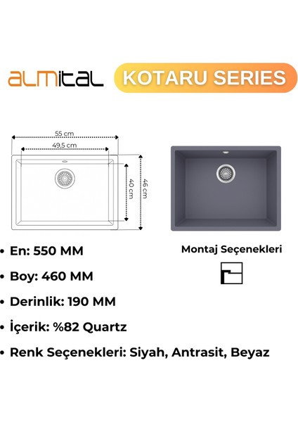 Granit Evye Kotaru Series Anthracite 55X46 (Antrasit)