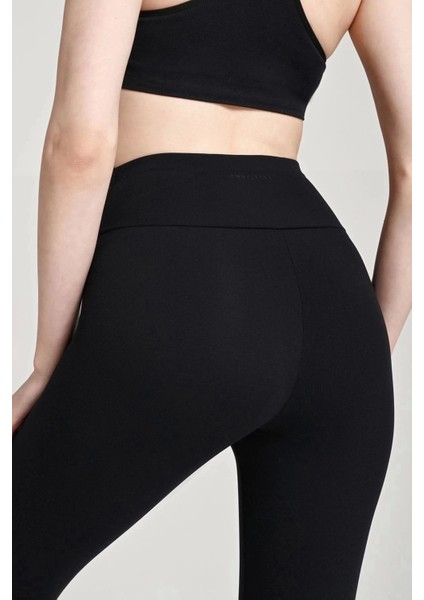 Siyah Yüksel Bel Toparlayıcı Tayt Ultra Esnek Ultra Hafif Elit Spor Tayt