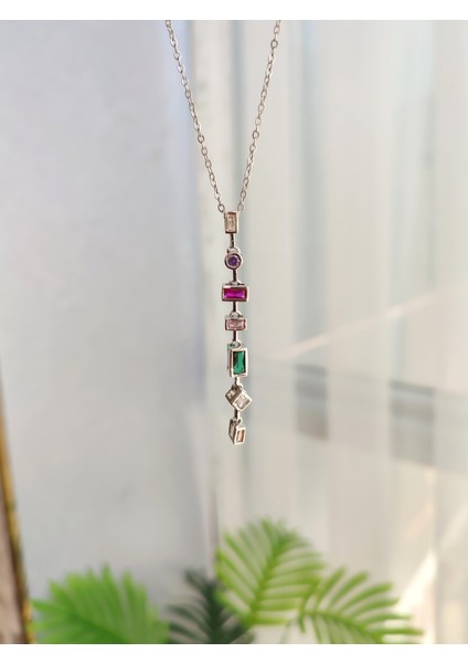 Kadın Çelik Renkli Zirkon Taşlı Geometrik Model Y Kolye fiyatları