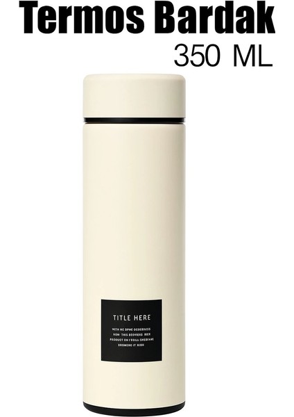 Paslanmaz Çelik Matara Termos Su Şişesi 350ML Vakumlu Kapak - Beyaz