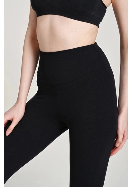 Siyah Yüksel Bel Toparlayıcı Tayt Ultra Esnek Ultra Hafif Elit Spor Tayt