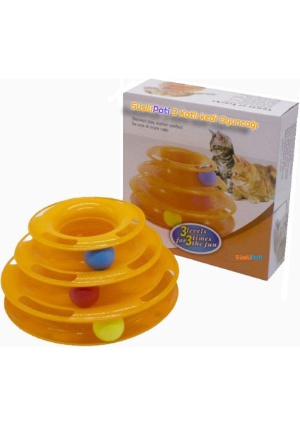 Süslüpati Toplu Yuvarlak 3 Katlı Şirin Kedi Oyuncağı