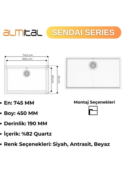 Granit Evye Sendaı Series Whıte 74,5X45 (Beyaz)