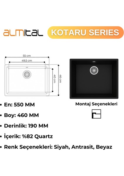 Granit Evye Kotaru Series Black 55X46 (Siyah)