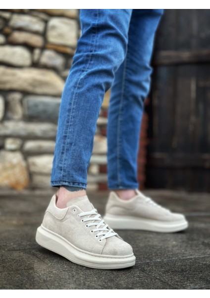 ET0547 Kalın Yüksek Krem Taban Krem Süet Bağcıklı Spor Erkek Ayakkabı modelleri