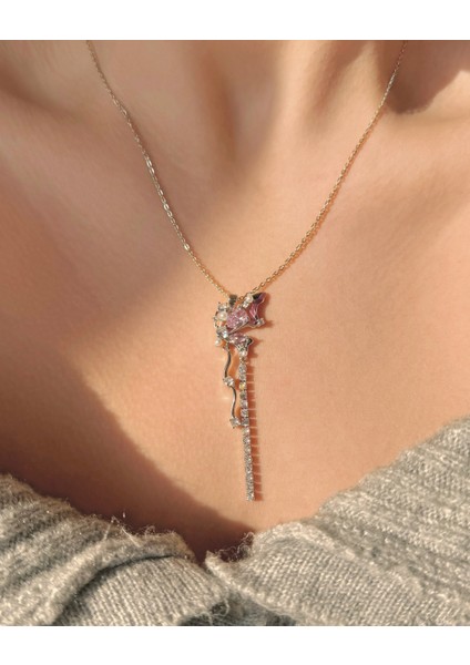 Kadın Çelik Zirkon Taşlı Sallantılı Kelebek Kolye fırsatları