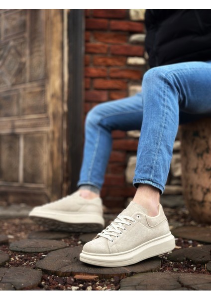 ET0547 Kalın Yüksek Krem Taban Krem Süet Bağcıklı Spor Erkek Ayakkabı fırsatları