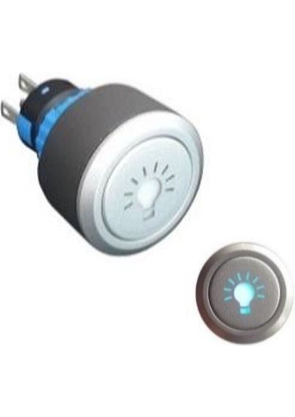 22MM Yaylı Ampul Logolu 2no/2nc 8p LED Voltajı 10V~24V ve 220V Yeşil