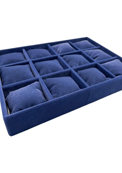 Tokyo Model Süet Kumaş Lacivert Renk 12 Yastıklı Çekmece Içi Takı Kutusu