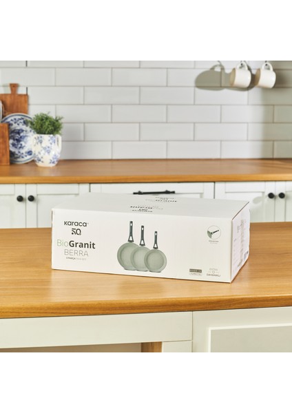 Biogranit Granit Kaplama 3 Parça Düz 20 24 26 cm Tava Seti