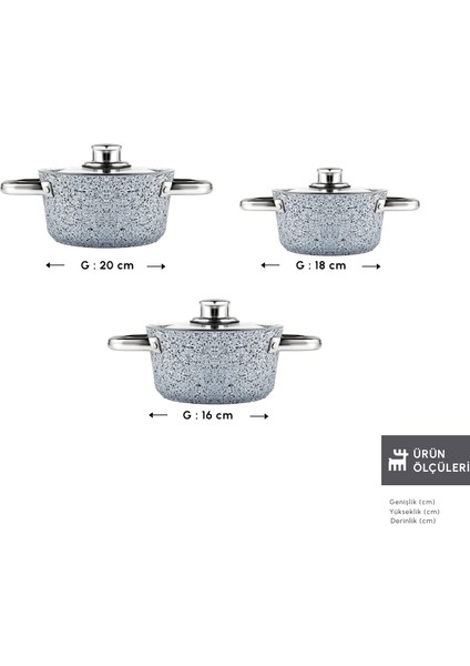 Nare 6 Parça Midi Derin Tencere Seti 16-18-20 cm Granit Kaplama fiyatları