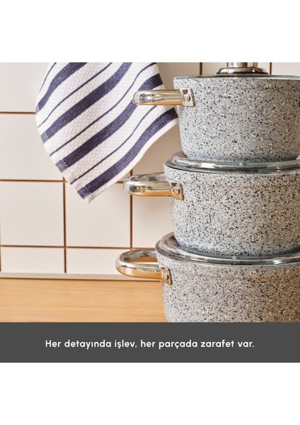Nare 6 Parça Midi Derin Tencere Seti 16-18-20 cm Granit Kaplama indirimleri