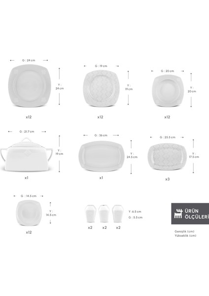 Deren 57 Parça 12 Kişilik Porselen Yemek Takımı fiyatları