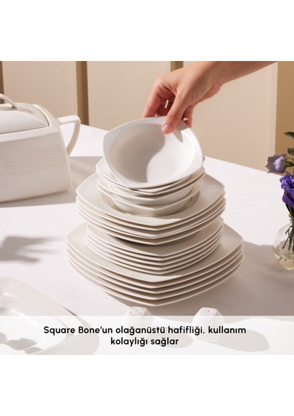 Square Bone Deren 60 Parça 12 Kişilik Yemek Takımı