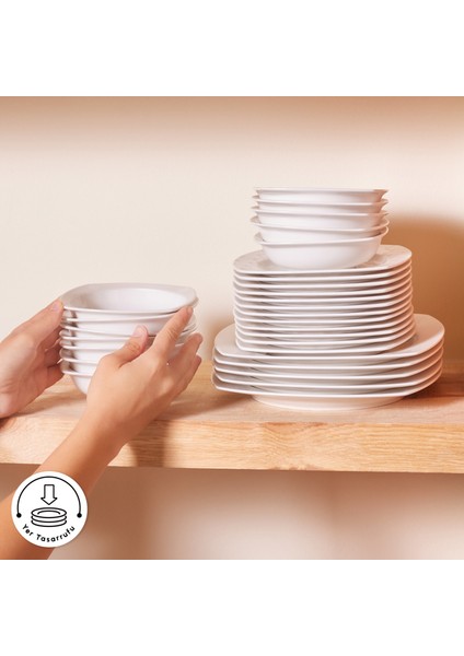 Square Bone Deren 60 Parça 12 Kişilik Yemek Takımı