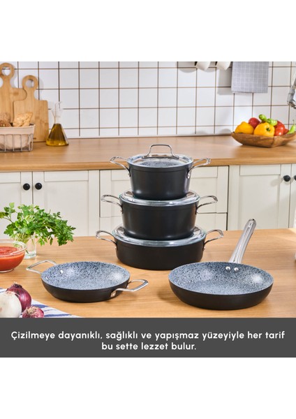 Biogranit Monet 8 Parça Tencere Seti Siyah