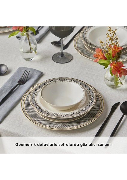 Elegance Bone Globe 24 Parça 6 Kişilik Desenli Porselen Yemek Takımı Krem Renk