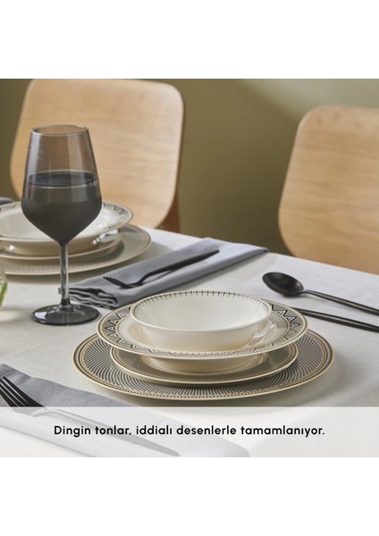 Elegance Bone Globe 24 Parça 6 Kişilik Desenli Porselen Yemek Takımı Krem Renk