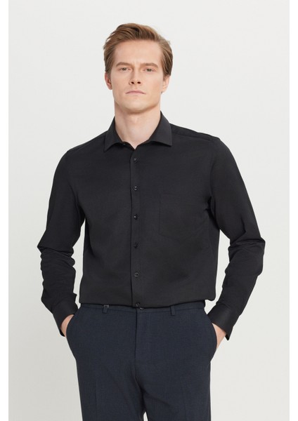 Pamuklu Tailored Slim Fit Dar Kesim Klasik Yaka Armürlü Cepli Gömlek
