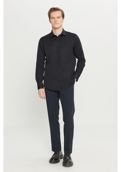 Pamuklu Tailored Slim Fit Dar Kesim Klasik Yaka Armürlü Cepli Gömlek fiyatları