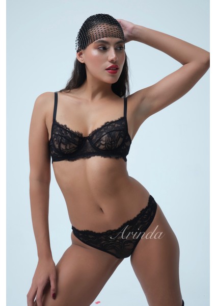 Dantel Balenli Kapsız Sütyen Tanga Siyah İç Çamaşırı Takımı fiyatları