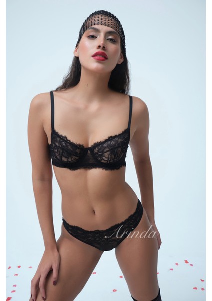 Dantel Balenli Kapsız Sütyen Tanga Siyah İç Çamaşırı Takımı modelleri