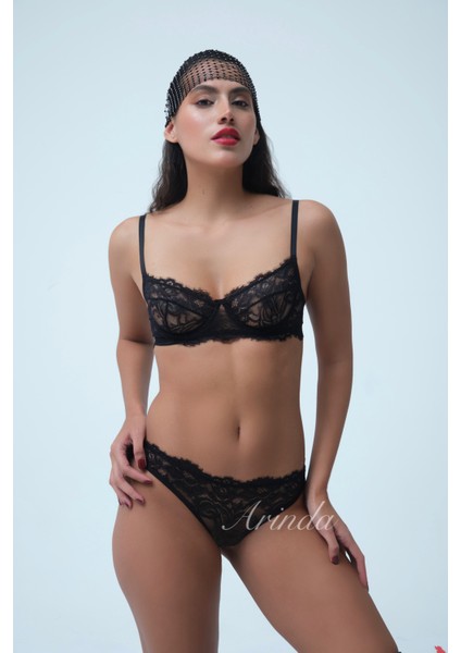 Dantel Balenli Kapsız Sütyen Tanga Siyah İç Çamaşırı Takımı fırsatları