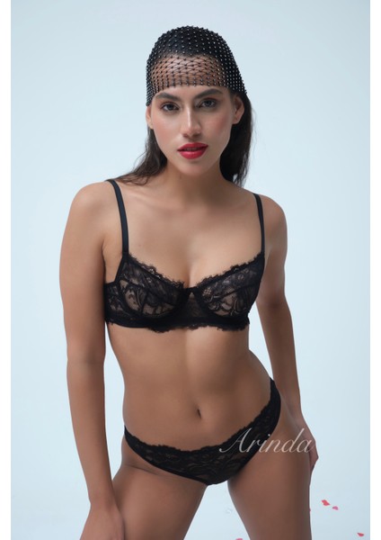 Dantel Balenli Kapsız Sütyen Tanga Siyah İç Çamaşırı Takımı indirimleri