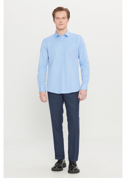 Pamuklu Tailored Slim Fit Dar Kesim Klasik Yaka Armürlü Cepli Gömlek fiyatları