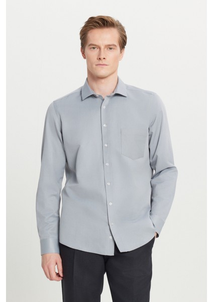 Pamuklu Tailored Slim Fit Dar Kesim Klasik Yaka Armürlü Cepli Gömlek modelleri