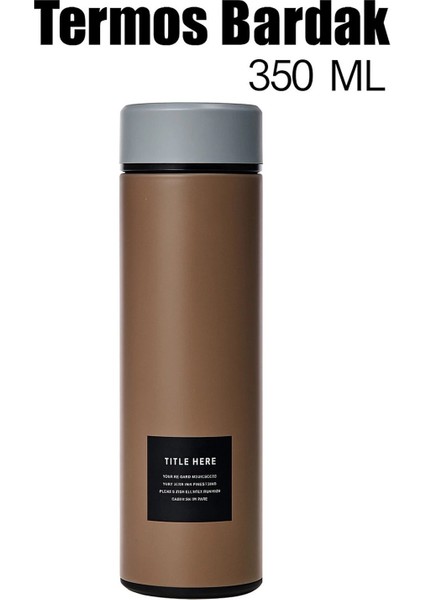 Paslanmaz Çelik Matara Termos Su Şişesi 350ML Vakumlu Kapak - Kahverengi