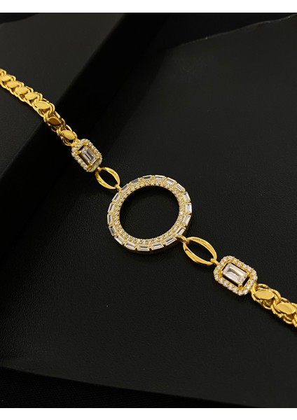 925 Ayar Gümüş Çeyrek Altın Takmak Için Gümüş Kadın Bileklik (17+3cm) (Altın Yaldızlı) Kg6 fiyatları