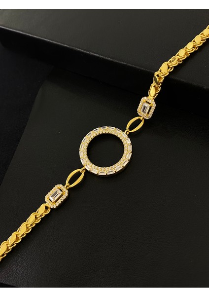 925 Ayar Gümüş Çeyrek Altın Takmak Için Gümüş Kadın Bileklik (17+3cm) (Altın Yaldızlı) Kg6 modelleri