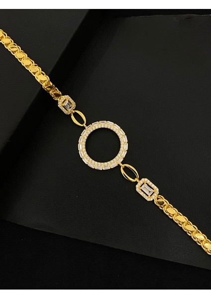 925 Ayar Gümüş Çeyrek Altın Takmak Için Gümüş Kadın Bileklik (17+3cm) (Altın Yaldızlı) Kg6 fırsatları