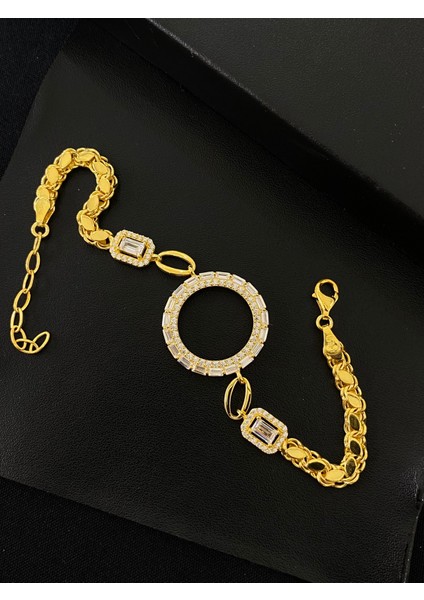 925 Ayar Gümüş Çeyrek Altın Takmak Için Gümüş Kadın Bileklik (17+3cm) (Altın Yaldızlı) Kg6 indirimleri