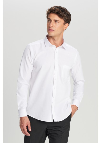 Pamuklu Tailored Slim Fit Dar Kesim Klasik Yaka Armürlü Cepli Gömlek modelleri