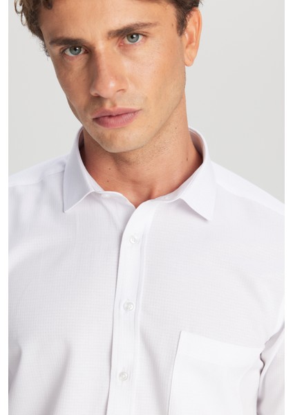 Pamuklu Tailored Slim Fit Dar Kesim Klasik Yaka Armürlü Cepli Gömlek fırsatları