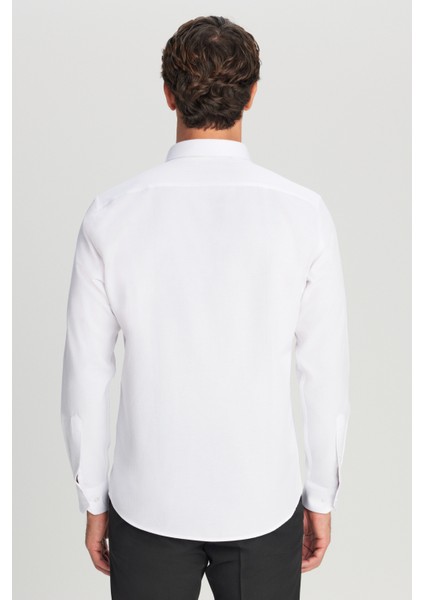 Pamuklu Tailored Slim Fit Dar Kesim Klasik Yaka Armürlü Cepli Gömlek indirimleri