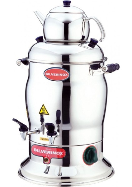 Silverinox Çay Semaveri 2 Demlik 16 Lt. 2000 W. Profesyonel Endüstriyel