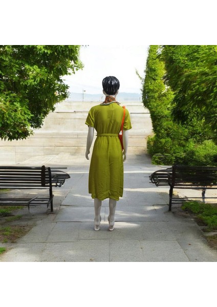 Kruvaze Yaka Kemer Detaylı Yazlık Elbise fırsatları