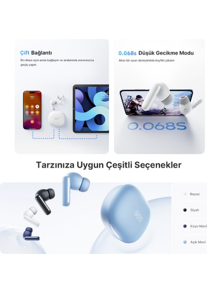 Melobuds N30 Adaptif Anc Bluetooth Kulaklık 4 Mikrofon Çift Cihaz desteği ıpx4 modelleri