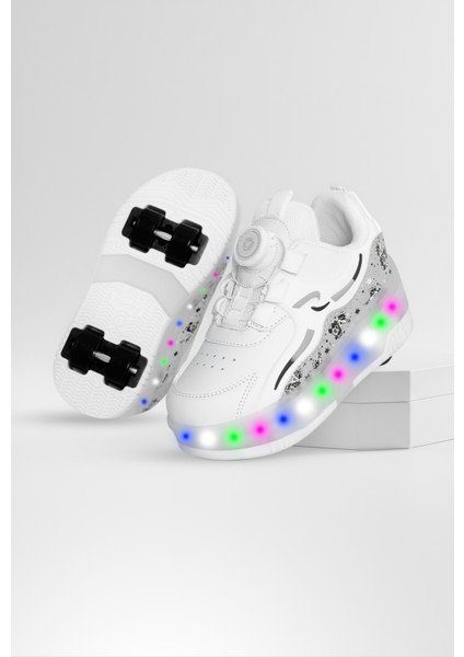 Nils Kız&Erkek Çocuk Patenli, Işıklı Rahat Beyaz Spor ve Günlük Ayakkabı&Sneaker | Yeni Model Tarz Patenli Kaykay Ayakkabı